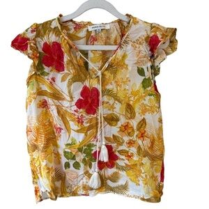 Rose & Olive Red and Yellow Flutter Sleeve Blouse